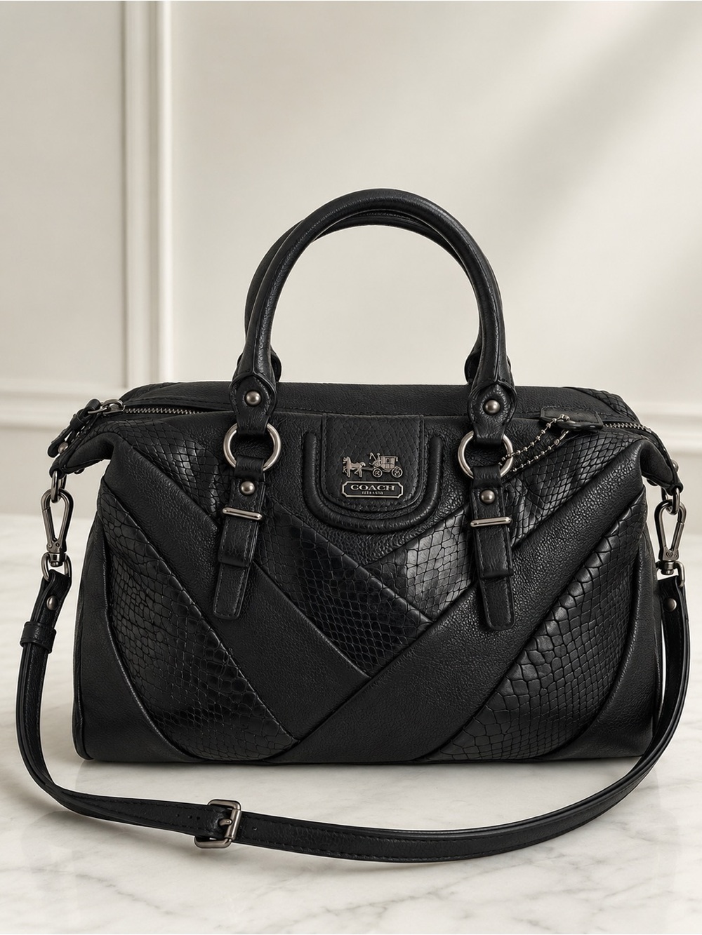 Coach Madison Black leather croc embossed Satchel Crossbody